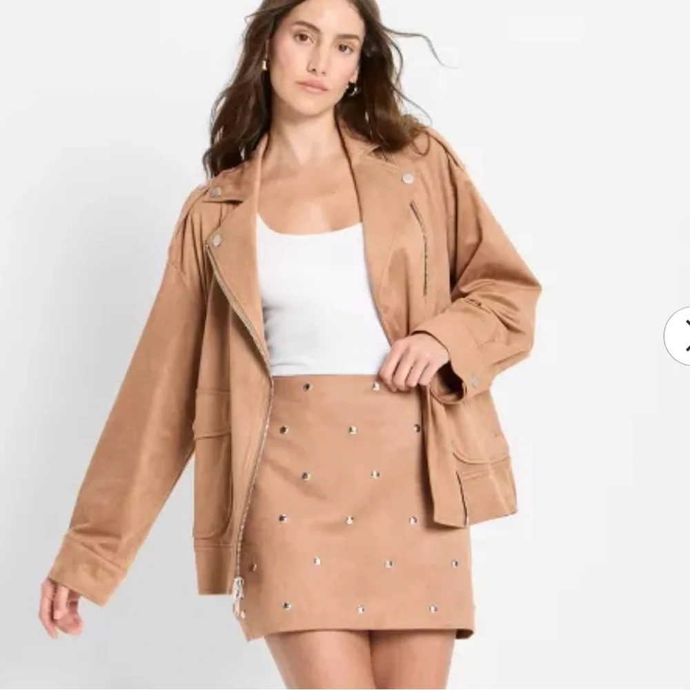 Future Collective Women's‎ Suede Studded Mini A-Line Skirt Brown 14